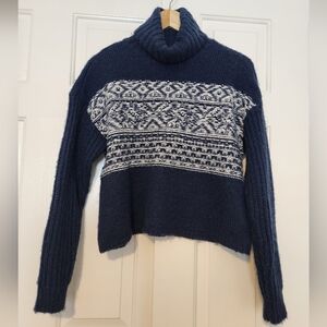 American Eagle Outfitters Navy Blue Printed Turtleneck Size S